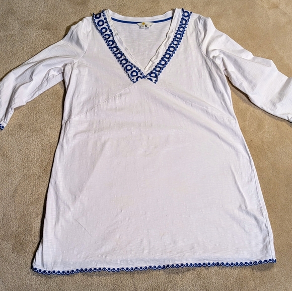BODEN Rosanna Dress Tunic Coverup Embroidery Eyelet Scallop Blue White | Sz 16 - Picture 3 of 10